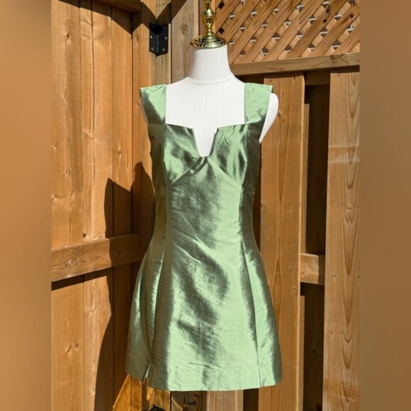 🆕 CULT GAIA 🧿 NWOT Marizia Silk-Dupioni Mini Dress, Calla Lilly Green Sz US 6 - Picture 9 of 16